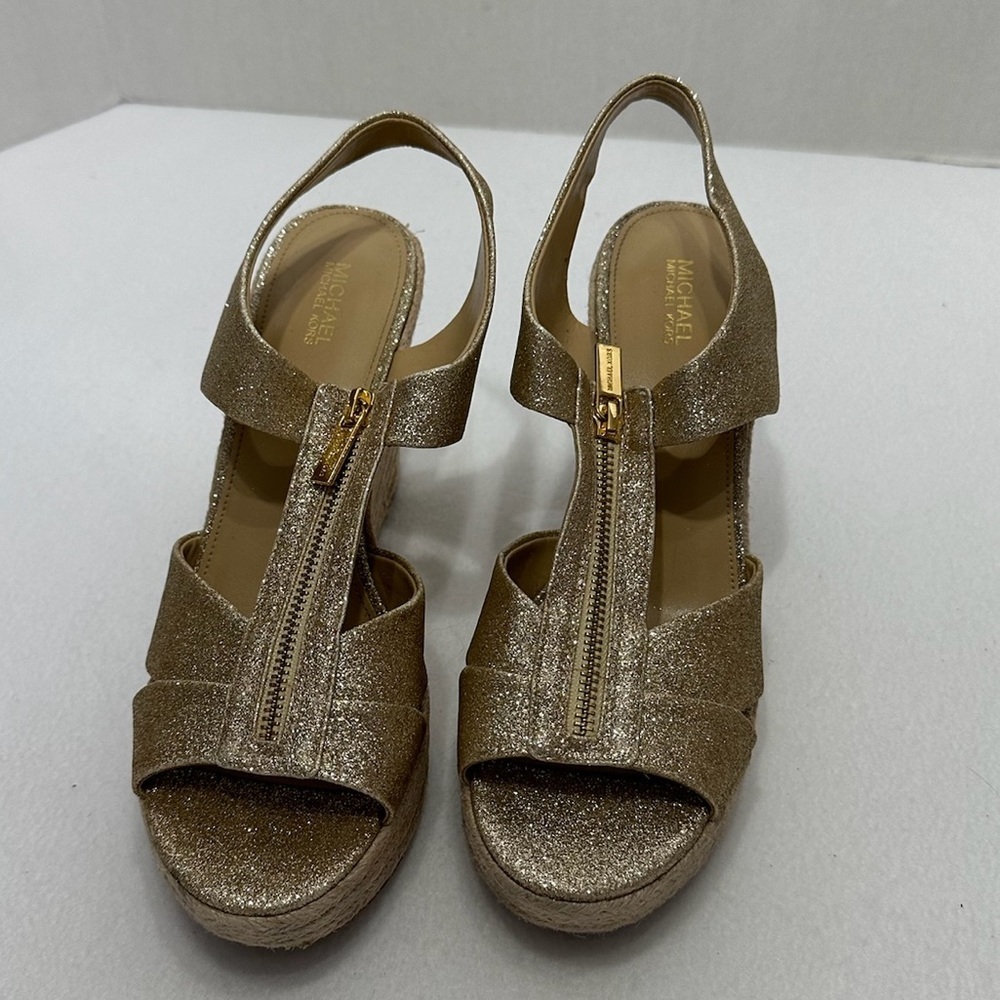 Michael Kors Berkley Gold Metallic Glitter Wedge Platform Espadrille US 9.5 NWOT - Picture 12 of 14